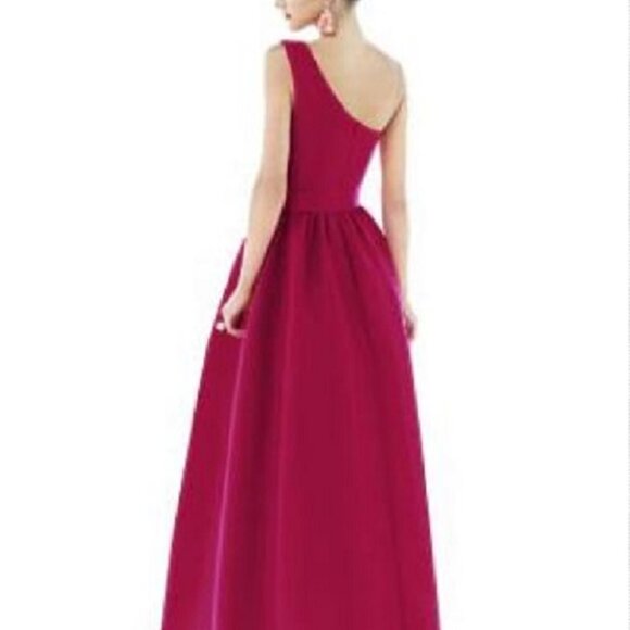 Alfred Sung 529...Full Length, One shoulder Dress...Sangria....Size 2...NWT - Picture 2 of 4